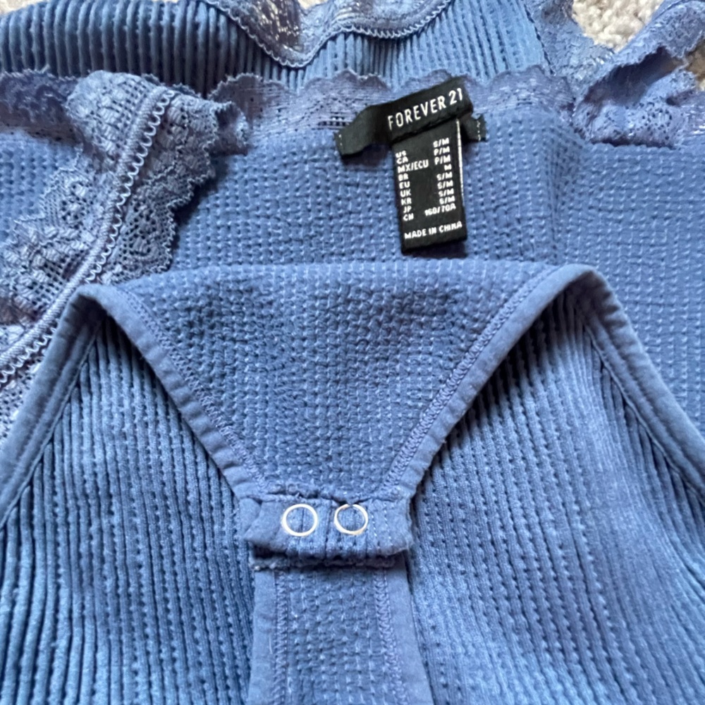 Blue Ribbed & Lace Bodysuit - Picture 5 of 6